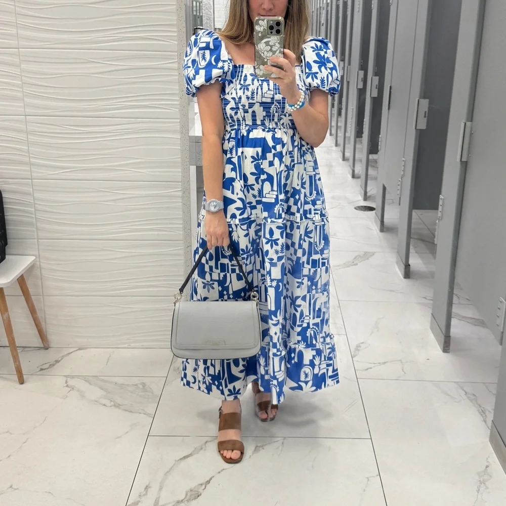 Show Me Your MuMu Afternoon Tea Blue and White Midi Dress - Picture 6 of 6